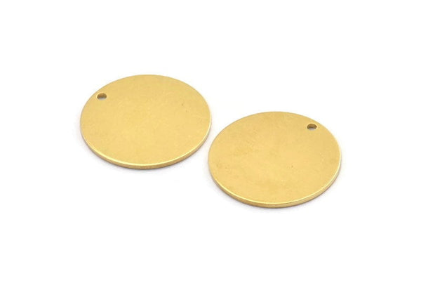 Pirinç Yuvarlak Charm, 1 Delikli 6 Ham Pirinç Yuvarlak Charm, Boşluklar (23x1mm) A2122