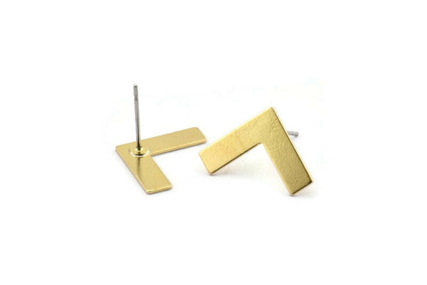 Brass Letter Earring, 12 Raw Brass V Shape Stud Earrings (12x19x0.60mm) D1008 A1828