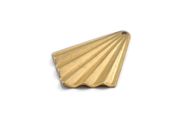 Brass Fan Charm, 12 Raw Brass Fan Shaped Charm, Earrings With 1 Hole, Pendants, Findings (32x25x0.4mm) A1717