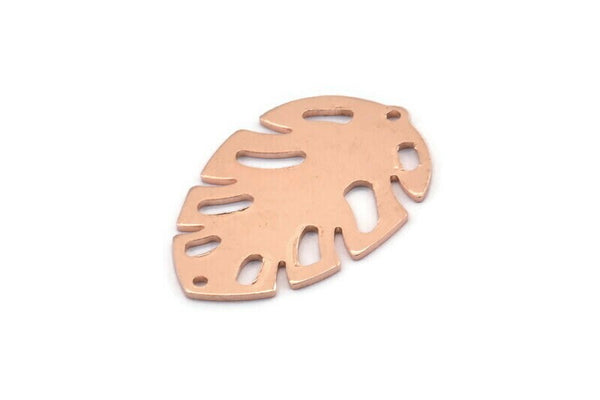 Bakır Yaprak Tılsımı, 2 Delikli 8 Ham Bakır Yaprak Tılsımı, Yaprak Tılsımı Küpeleri (30x20x0,80 mm) M01725