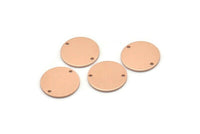 Copper Round Charm, 24 Raw Copper Brass Round Charms With 2 Holes, Findings (14x0.80mm) M01605