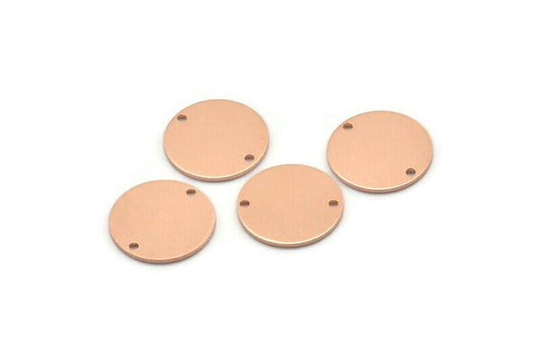 Copper Round Charm, 24 Raw Copper Brass Round Charms With 2 Holes, Findings (14x0.80mm) M01605