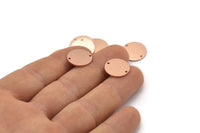 Copper Round Charm, 24 Raw Copper Brass Round Charms With 2 Holes, Findings (14x0.80mm) M01605