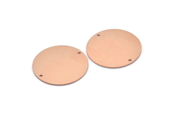 Copper Round Charm, 4 Raw Copper Round Charms With 2 Holes, Stamping Blanks (30x0.80mm) M01600