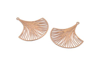 Rose Gold Leaf Charm, 4 Rose Gold Plated Brass Ginkgo Leaf Earring Charms With 1 Loop, Pendants, Findings (35x33mm) E467