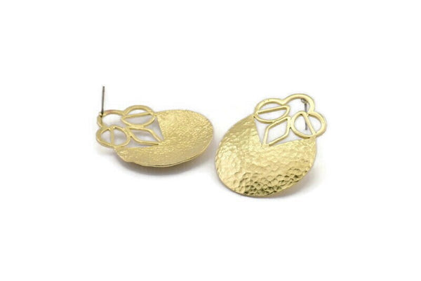 Brass Geometric Earring, 2 Raw Brass Geometric Stud Earrings (38x30x0.8mm) U064 A1823