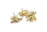 Brass Bug Earring, 2 Raw Brass Bug Fly Insect Stud Earrings (27x26x4mm) U134 A1797