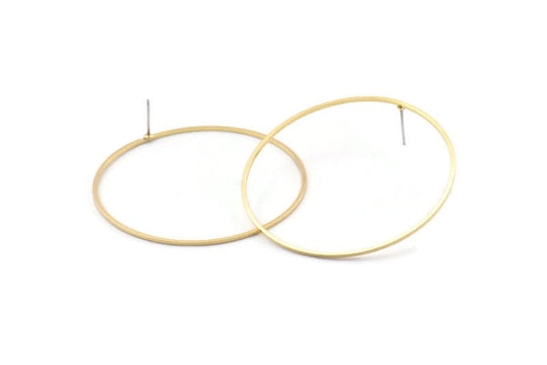 Brass Circle Earring, 8 Raw Brass Circle Stud Earrings (50x0.8mm) Bs-1111 A1745