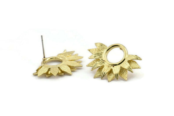 Brass Sunflower Earring, 4 Raw Brass Flower Stud Earrings (28x19mm) N0787 A2150