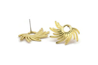 Brass Sun Earring, 4 Raw Brass Sunshine Stud Earrings (30x21mm) N0783 A2151