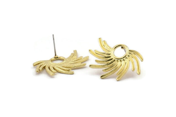Brass Sun Earring, 4 Raw Brass Sunshine Stud Earrings (30x21mm) N0783 A2151