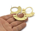 Brass Earring, 2 Raw Brass Semi Circle Stud Earrings (45x37x2x1mm) U092 A1829