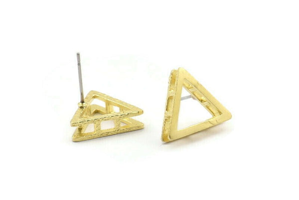 Brass Triangle Earring, 6 Raw Brass Triangle Stud Earrings (14x4mm) N0764 A2148