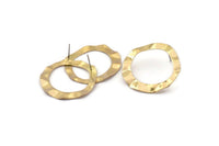 Brass Round Earring, 6 Raw Brass Wavy Round Stud Earrings (37mm) D0591 A2162