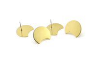 Brass Moon Earring, 8 Raw Brass Crescent Moon Stud Earrings (20x15x0.70mm) M803 A2153