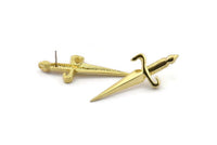 Brass Knight&#39;s Sword Earring, 2 Raw Brass Knight&#39;s Sword Stud Earrings 1 Hole (50x19mm) N0225 A2165