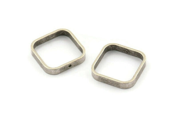 Silver Square Charm, 6 Antique Silver Plated Brass Square Connectors With 1 Hole (16.5x2.9x0.9mm) BS 2343
