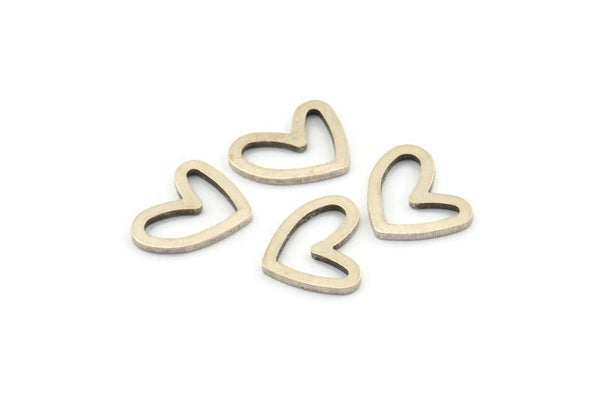 Silver Heart Charm, 25 Antique Silver Plated Brass Heart Connectors, Findings (11x14x1mm) D1195