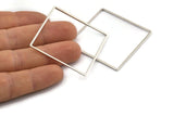 Silver Square Ring Charm, 3 Antique Silver Plated Brass Square Connectors (42mm) Bs 1310 H1223