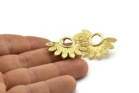 Brass Badge Earring, 2 Raw Brass Rosette Stud Earrings (33x23mm) N0759 A2185