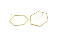 Brass Hexagon Earring, 6 Raw Brass Hexagon Stud Earrings (40x1x1.10mm) E300 A2169