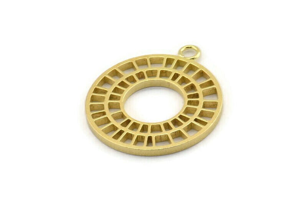 Pirinç Tekerlek Charm, 1 Döngülü 2 Ham Pirinç Tekerlek Charm, Kolye Uçları (30x35x2mm) D1338 A2176