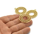 Pirinç Tekerlek Charm, 1 Döngülü 2 Ham Pirinç Tekerlek Charm, Kolye Uçları (30x35x2mm) D1338 A2176