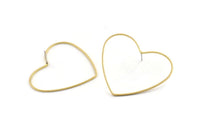 Brass Heart Earring, 6 Raw Brass Heart Stud Earrings (42x50x1mm) D1281 A2175