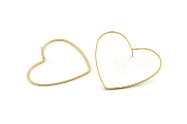 Brass Heart Earring, 6 Raw Brass Heart Stud Earrings (42x50x1mm) D1281 A2175