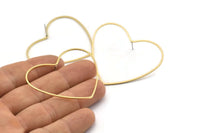 Brass Heart Earring, 6 Raw Brass Heart Stud Earrings (42x50x1mm) D1281 A2175