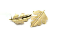 Brass Leaf Earring, 4 Raw Brass Maple Leaf Stud Earrings  (50x39x0.60mm) D1037 A2211