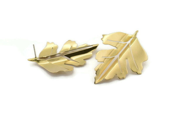 Brass Leaf Earring, 4 Raw Brass Maple Leaf Stud Earrings  (50x39x0.60mm) D1037 A2211