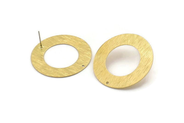 Brass Circle Earring, 4 Raw Brass Circle Stud Earrings With 1 Hole (36x0.60mm) D0823 A2209