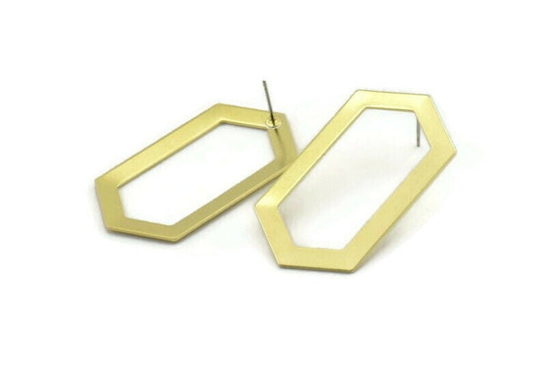 Brass Hexagon Earring, 6 Raw Brass Hexagon Stud Earrings (45x24x0.80mm) D0355 A2198