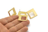 Brass Square Earring, 4 Raw Brass Square Stud Earrings With 1 Hole (23x1mm) D0756 A2216