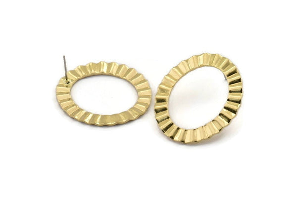 Brass Oval Earring, 4 Raw Brass Oval Stud Earrings (28x33x1mm) D894 A2208