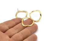 Brass Round Earring, 10 Raw Brass Wavy Round Stud Earrings (26x25x0.60mm) D0715 A2205