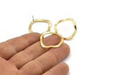 Brass Round Earring, 10 Raw Brass Wavy Round Stud Earrings (26x25x0.60mm) D0715 A2205
