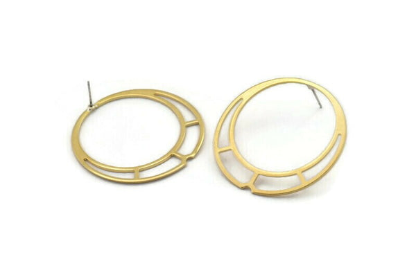 Brass Round Earring, 6 Raw Brass Round Stud Earrings (39x1mm) D0592 A2219