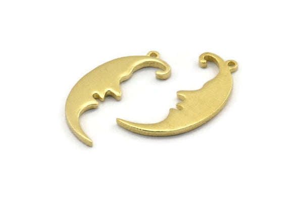 Brass Moon Charm, 4 Raw Brass, Crescent Moon, Charm Earrings With 1 Loop, Pendants (30x10x1.5mm) N1532