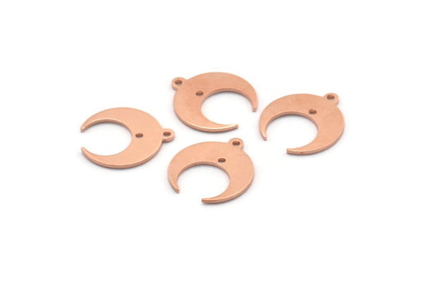 Copper Moon Charm, 12 Raw Copper Crescent Moon With 1 Loop And 1 Hole, Earrings (16x14x0.80mm) M01611