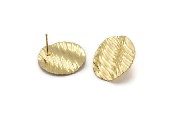 Gold Wavy Earring, 2 Gold Plated Brass Wavy Stud Earrings (22mm) D1503 A1375