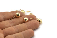 Gold Ball Earring, 6 Gold Plated Brass Ball Stud Earrings, Stainless Steel Earring Posts 8mm Ear Studs BS 1072 N0558