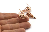 Rose Gold Bird Earring, 2 Rose Gold Plated Brass Bird Skull Stud Earrings (26x11x6mm) N0958