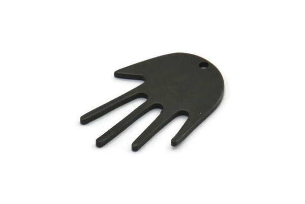 Black Hand Charm, 6 Oxidized Black Brass Hand Charms With 1 Hole (24x17x1mm) D1137