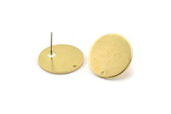 Brass Round Earring, 4 Raw Brass Round Stud Earrings With 1 Hole (20x1.2mm) D1381 A1999