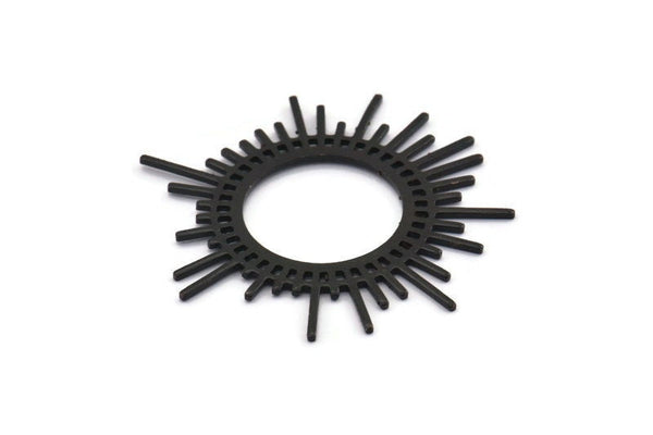 Black Sun Charm, 3 Oxidized Black Brass Sun Charms, Findings, Earrings, Pendants (46x1mm) D1234 H1369