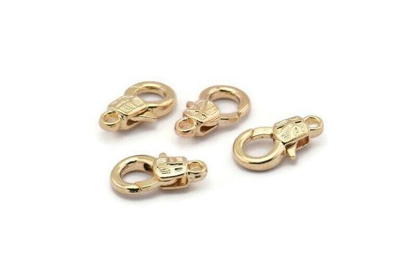 Gold Parrot Clasp, 6 Gold Plated Brass Lobster Claw Clasps (17x9mm) N0528