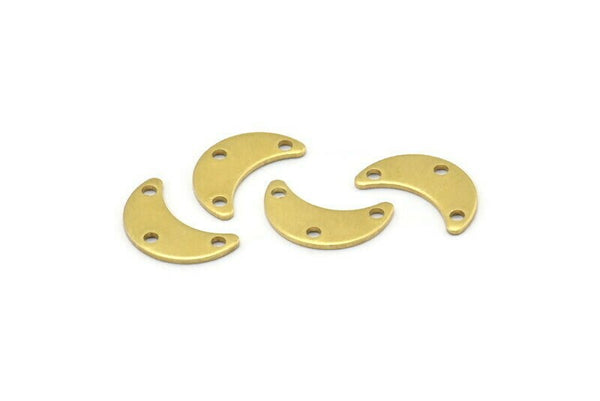 Brass Moon Charm, 24 Raw Brass Crescent Moon Charms With 3 Holes, Blanks (15x6x0.80mm) A2234
