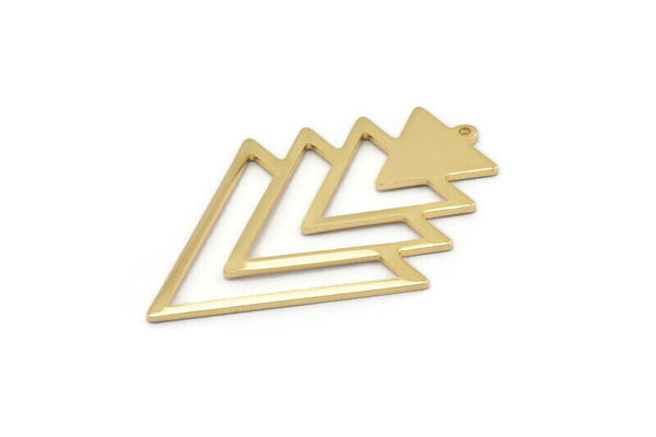 Gold Triangle Charm, Gold Plated Brass Tree Charms With 1 Loop (49x33x1mm) M01223